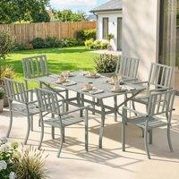 OUTSUNNY 7 Pieces Patio Dining Set with Umbrella Hole for Garden, Light Grey