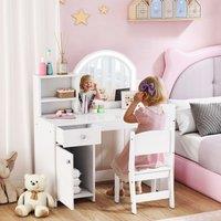 AIYAPLAY Girls Dressing Table with 2-Colour LED Mirror & Stool, White