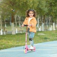 AIYAPLAY Scooter for Kids, Folding Kick Scooter w/ Adjustable Handle in Pink