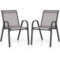 Costway Set of 2 Patio Chairs Outdoor Garden Stackable Metal Dining Armchair in Grey