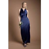 Oasis Women's Satin Cowl Neck Maxi Bridesmaid Dress in Navy | Size: 10