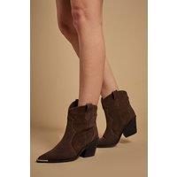 Oasis Women's Tammy Real Suede Metal Trim Western Ankle Boots in Chocolate | Size: 6
