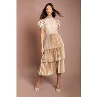 Coast Women's Satin Lace Tiered Dress in Champagne | Size: 10