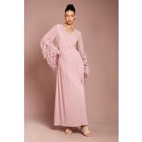 Coast Women's Feather Cuff V Neck Georgette Maxi Dress in Blush | Size: 12