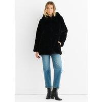 Gini London Women's Black Hooded Long Sleeve Faux Fur Jacket | Size: Large/XL