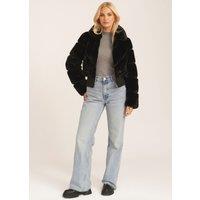 Gini London Women's Black Faux Fur Zip Front Short Jacket | Size: Large/XL