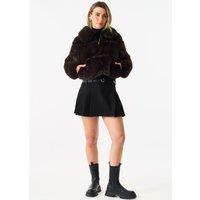 Gini London Women's Brown Panel Faux Fur Cropped Jacket | Size: Large/XL