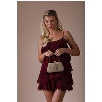 SVNX Women's Ruched Jewel Clutch Bag in Gold