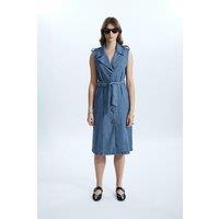 James Lakeland Women's Long Denim Gilet in Light Blue | Size: 18