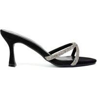 XY London Women's 'Abby' Strappy Diamante Stiletto Heel Sandal Mules in Jet Black | Size: 3