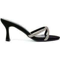 XY London Women's 'Abby' Strappy Diamante Stiletto Heel Sandal Mules in Jet Black | Size: 8
