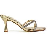 XY London Women's 'Abby' Strappy Diamante Stiletto Heel Sandal Mules in Metallic Gold | Size: 7