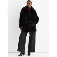 Gini London Women's Black Faux Fur Double Breasted Longline Jacket | Size: S/M