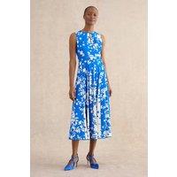 Hobbs London Women's Angelica Pleated Fit-Flare Midi Dress in Bright Blue | Size: 6