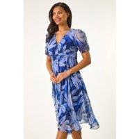 Roman Women's Abstract Floral Print Hanky Hem Dress in Blue | Size: 10