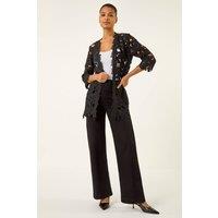 Roman Women's Crochet Lace Longline Jacket in Black | Size: 10