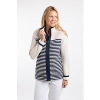 Weird Fish Women's Zoe Full Zip Striped Colour Block Macaroni Sweatshirt in Ecru | Size: 8