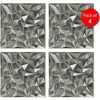 ENER-J 3D PVC Wall Panel Faceted Diamond Silver 500x500mm (Pack of 4)