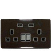ENER-J Smart Wi-Fi 13A Wi-Fi Twin Wall Sockets with 2 USB Ports (Black) in White