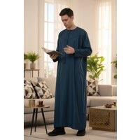 Infinity Leather Men's Ramadan Eid Moroccan Jubba Robe Kaftan Djellaba Thobe LFS -TT-008 in Blue | Size: 58L