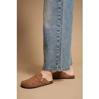 Oasis Women's Jack Faux Suede Closed Toe Footbed Mules in Tan | Size: 6
