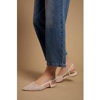 Oasis Women's Brandie Faux Leather Woven Slingback Pointed Flat Shoes in Beige | Size: 5