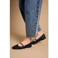 Oasis Women's Bonnie Textile Woven MaryJane Ballet Pumps in Black | Size: 6