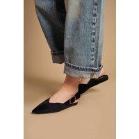 Oasis Women's Binx Faux Suede Slingback Pointed Flat Shoes in Natural Black | Size: 5