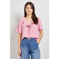 Dorothy Perkins Women's Ruffle Neck Angel Sleeve Top in Blush | Size: 16