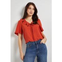 Dorothy Perkins Women's Ruffle Neck Angel Sleeve Top in Orange | Size: 10