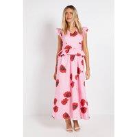 Dorothy Perkins Women's DP Luxe Peplum Frill Detail V Neck Printed Maxi Dress in Poppy | Size: 10