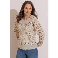 Klass. Women's Crochet Knitted Cardigan in Beige | Size: S/M