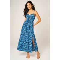FS Collection Women's Floral Cut-Out Tie-Back Maxi Cami Dress in Blue | Size: Small