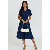 FS Collection Women's Angel Sleeve Wrap Neck Jersey Midi Dress in Navy | Size: XL