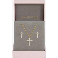 Jon Richard Women's Gold Plated Cubic Zirconia Cross Set - Gift Box