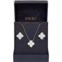 Inicio Women's Sterling Silver Plated Mother of Pearl Clover Set - Gift Box
