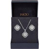 Inicio Women's Sterling Silver Plated Diamond Cut Clover Set - Gift Box