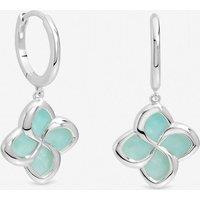 Inicio Women's Sterling Silver Plated Turquoise Clover Huggie Hoops