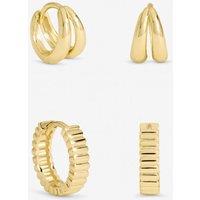 Inicio Women's Gold Plated Textured Hoop Earrings - Pack of 2 - Gift Pouch