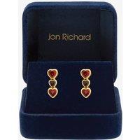 Jon Richard Women's Gold Plated Cubic Zirconia Red Heart Drop Earrings