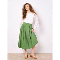 Apricot Women's Pleated A-Line Midi Skirt in Green | Size: 16