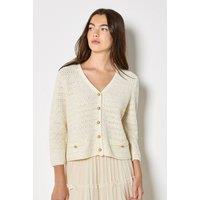 Apricot Women's Shimmer Cotton Cardigan in Cream | Size: 8