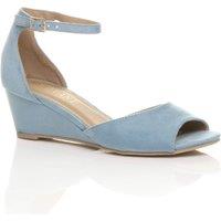 AJVANI Women's Mid Wedge Heel Ankle Strap Sandals in Baby Blue | Size: 6