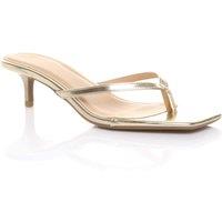 AJVANI Women's Low Kitten Heel Toe Post Slip On Square Toe Heeled Sandals in Gold | Size: 5