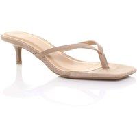 AJVANI Women's Low Kitten Heel Toe Post Slip On Square Toe Heeled Sandals in Taupe | Size: 5