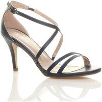 AJVANI Women's High Heel Crossed Straps Buckle Faux Leather Heeled Sandals in Navy | Size: 5