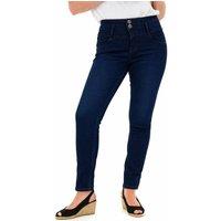 Smart Living Women's Cotton Mix High-Waisted Double Button Denim Jeans in Blue | Size: 14