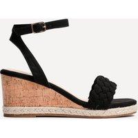 Linzi Women's Regan Black Faux Suede Wedge Sandals | Size: 7-Standard Fit