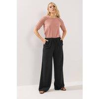 Long Tall Sally Women's Tall Wide Leg Linen Trousers in Black | Size: 14XL