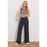 Long Tall Sally Women's Tall Military Button Detail Wide Leg Trousers in Mid Navy | Size: 16L